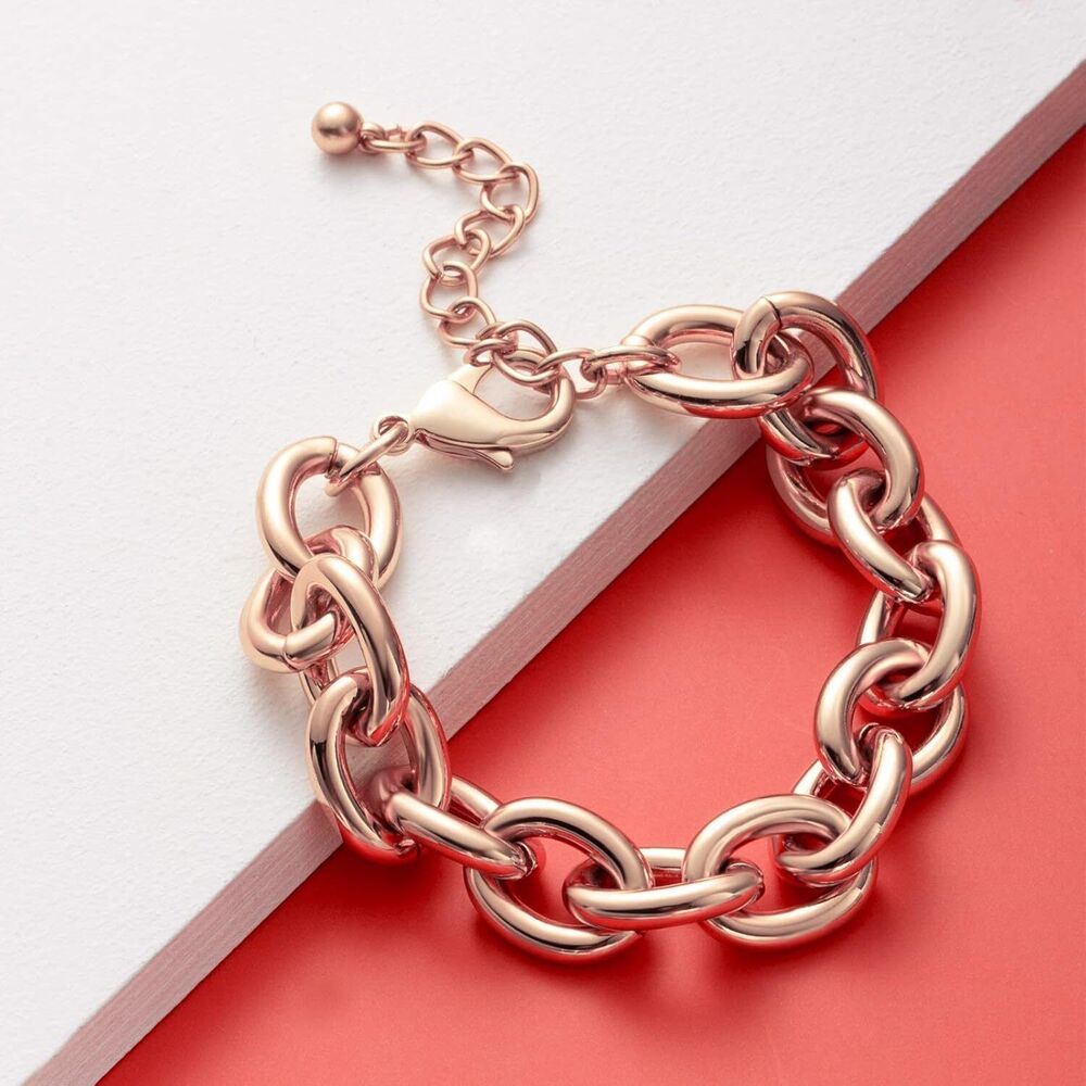 Chunky Rose Gold Bracelets 14K Gold Plated Thick Link Chain Bracelet Birthday